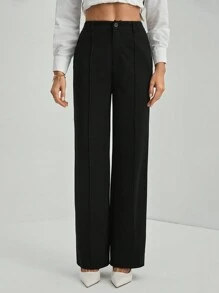 SHEIN Tall 女式纯黑色直筒裤