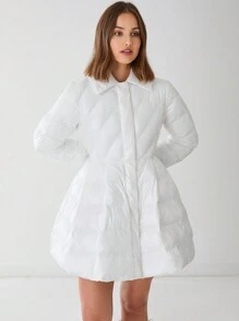 Enchnt Chaqueta gruesa con dobladillo en línea A que ciñe la cintura para mujer, vestido casual, vestido de otoño, chaqueta de otoño e invierno - Blanco - Ver 6