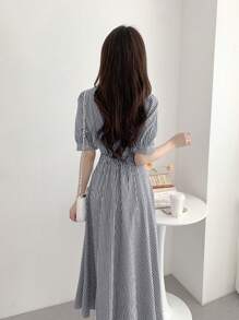 INAWLY 女式夏季休闲条纹腰中长连衣裙