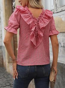 SHEIN LUNE Camicia casual a quadri con scollo a V con volant