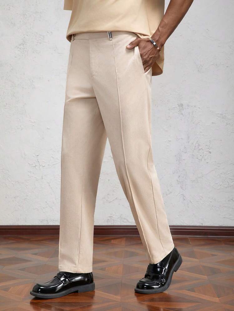 Men's Woven Slim Fit Long Waist Straight Leg Casual Pants, Suitable For Daily Wear