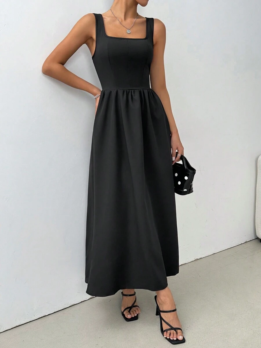 Chiquease Sleeveless V-Neck Ruffled Waist Fitted Mini Dress - Black - View 1