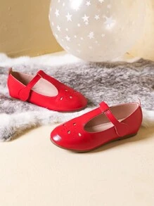 1pair Fashionable Girls Hollow Out Flat Shoes For Spring/Fall - Red - View 4