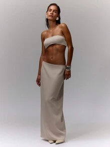 MUSERA Woven Bandeau Extreme Crop Top Only Summer Ibiza Going Out Tops , Elegant Festival Spring - Khaki - View 4