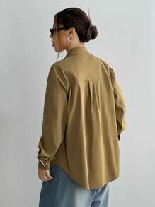 SHEIN Unity Women's Casual Stripe Patchwork 2 In 1 Jacket - Khaki - View 2