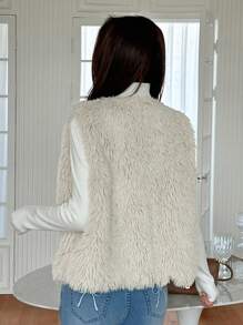 DAZY Women's Casual Everyday Warm Fuzzy Front Open Waistcoat Jacket, Autumn Winter,Fleece Lined Vest