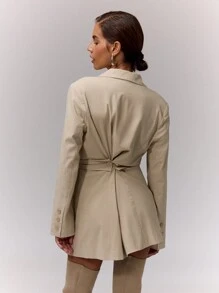 MUSERA Váy blazer buộc nơ cổ điển thanh lịch cho công sở, mùa hè, mùa xuân, kỳ nghỉ, tiệc tốt nghiệp, tiệc cưới, tiệc sinh nhật, kỳ nghỉ - Màu be - Xem 2