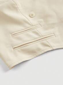 SHEIN MOD 大码女式复古休闲不对称下摆西装外套和裤子套装 - 卡其色 - 查看 4