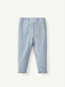 Cozy Pixies 2pcs Baby Girl Snug Fit Pajama Set - Round Neck Ruffle Trim Long Sleeve Top And Pants - Dusty Blue - View 5