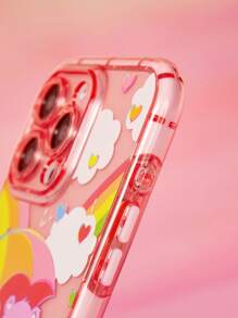 SHEIN X Care Bears 卡通熊与彩虹图案半透明粉色手机壳、礼物 - 西瓜粉 - 查看 6