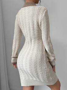 Calvaya Vestido de suéter elegante de manga larga con ajuste ceñido y bloque de color para mujeres, otoño/invierno