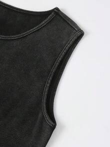 ROMWE Grunge Punk Damen Camisole Top Mit Eng Anliegendem Rippstrick Und Coolen Straßen-stil Spinnen- & Slogan Druck Im Schmutzigen Schnee-look