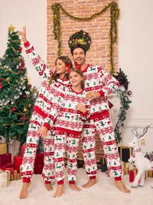 女童法兰绒圣诞睡衣套装，带鹿和树图案，长袖上衣和裤子，休闲舒适的冬季睡衣 - 紅色 - 查看 6