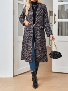 SHEIN Clasi Women's Elegant Vintage Urban Chic Leopard Digital Print Thick Woolen Jacket Fall Cloth For Women - Multicolor - View 4