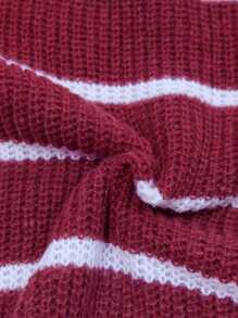 Calvaya Áo len dệt kim sọc cánh dơi cổ tròn cỡ lớn mùa hè, mặc thường ngày - Màu Đỏ Sâu - Xem 5