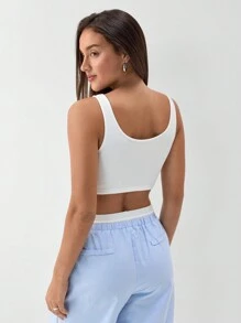 TRNVIE 1 szt. Damski jednolity kolor, skrócony, okrągły dekolt, dopasowany top na ramiączkach, jesień/zima