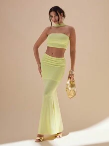 Glamine Falda tubo con pliegues elegante de cola de pez para mujer, verano