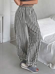 DAZY Plaid Trim Design Lounge Pants - Black and White - View 3