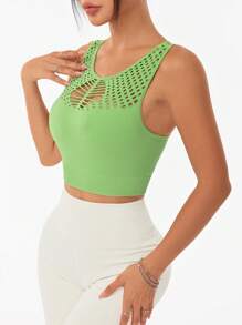 SHEIN Sports Áo ba lỗ thể thao giản dị khoét sâu cổ tròn trơn dành cho nữ - màu xanh lá - Xem 1