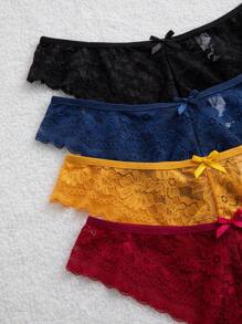 SHEIN 7 件套优雅蕾丝蝴蝶结装饰三角裤，多色内衣 - 彩色 - 查看 5