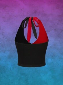 Harley Quinn | ROMWE 女士双色菱形花纹星星印花紧身胸衣吊带上衣，夏季 - 彩色 - 查看 2