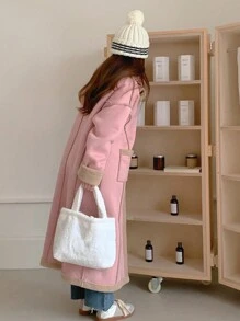 DAZY 女士纯色蓬松拼接长袖口袋休闲外套，秋季女装，保暖内衬 - 粉色 - 查看 6