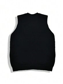 Manfinity CasualKnits 男士休闲字母图案针织毛衣背心，春秋季 - 黑色 - 查看 2