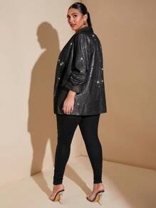SHEIN BAE Plus Size Long Sleeve Sequined Glamorous Banquet High-End Blazer Sequin Blazersequin Jacketglitzer Outfit Damenblazer Oversize