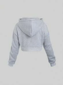 SHEIN Unity Women Solid Color Dropped Shoulder Long Sleeve Zip Up Hooded Casual Sweatshirt, Spring And Autumn Blank Hoodie,Long Sleeve Tops Graduation,Back To School,Graduation,Teacher,Back To School Pullover Fall - Light Grey - View 2