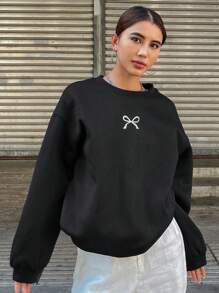 DAZY Áo nỉ cổ tròn lót nhiệt in hình bướm dáng rộng mới cho nữ, quần áo mùa thu cho nữ - màu đen - Xem 2