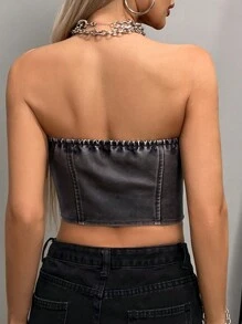 SHEIN SXY 水洗灰色 PU 摩托车短款背心 - 灰色 - 查看 2