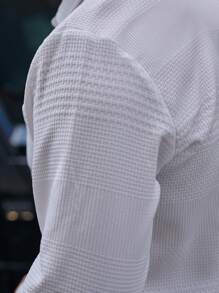 Manfinity Homme Men's Casual Solid Color Textured Long Sleeve Shirt, Spring Autumn - White - View 3