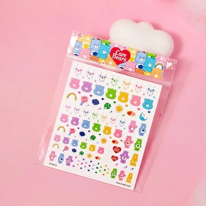 SHEIN X Care Bears 卡通熊图案美甲贴纸套装，多种颜色，欢呼熊，趣味熊，熊，分享熊，礼物