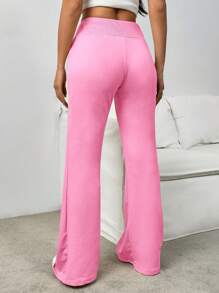 SHEIN EZwear Drawstring Waist Flare Leg Sweatpants - Pink - View 2