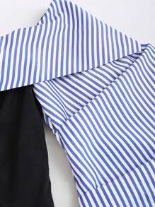 Sweetra 1pc Off-Shoulder Striped Patchwork Tie-Front Top Fall Cloth For Women