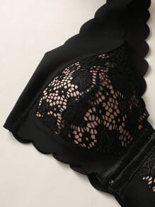 1pc Contrast Lace Front Closure Wireless Bra For Women