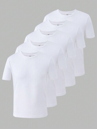 SHEIN 5 st/set Tonårspojkar Flerfärgade Casual Stickade kortärmade T-shirts, vit