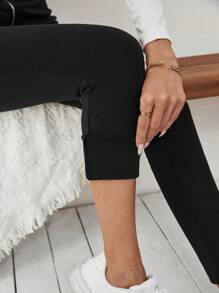 Chiquease 休闲前拉链保暖内衬紧身裤，秋冬季 - 黑色 - 查看 7