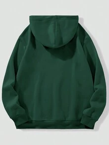 RueChic Cotton Men's Basic Style Bear Print Hoodie - Dark Green - View 2