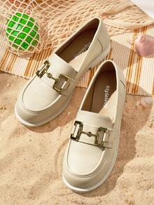 CUCCOO BIZCHIC Women's Metal Decorated Simple Flat Casual Loafers Fall - Apricot - View 3