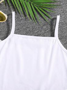 Tween Girls' Solid Tank Top + Button Front Pocket Skirt And Long Sleeve Hollow See-Through Blouse 3pcs Outfit - Medium Wash - View 7