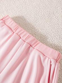 Tween Girl Color Block Sports English Embroidered Shirt And Pants Set - Pink - View 3