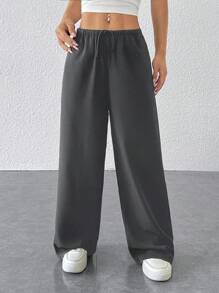 SHEIN PETITE Pantaloni lunghi con coulisse in vita e tasche - Grigio Scuro - Visualizzare 6