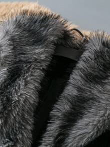 EMERY ROSE Plus Size Fashion Fluffy Trimmed Colorblock Jacket, Autumn/Winter - Black - View 4