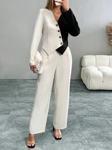 Chiquease Black & Beige Jacket And Pants Suit Set - Apricot - View 5