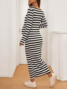 SHEIN Maternity Fashion Square Neck Long Sleeve Slim Fit Striped Design Dress
