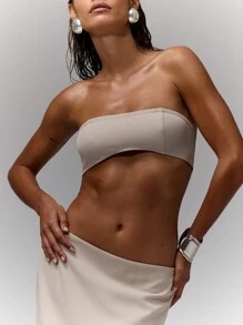 MUSERA Woven Bandeau Extreme Crop Top Only Summer Ibiza Going Out Tops , Elegant Festival Spring - Khaki - View 5