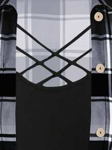 SHEIN LUNE Plus Plaid Print Crisscross Front 2 In 1 Tee Graphic Tees Women Tops