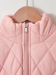 1pc Tween Girls Personalized Short Zip-Up Contrast Fluffy Sleeve Jacket - Pink - View 5