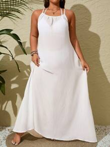 SHEIN Swim Chicsea Plus Size Women Solid Color Casual Long Maxi Sleeveless Coverup Dress Summer